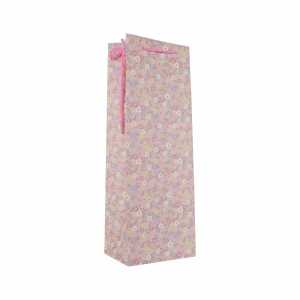 Idena Flaschentasche Blumen Kraftpapier 140g/m² pink 12,5x35x9cm
