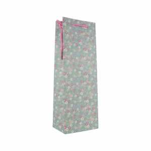 Idena Flaschentasche Blumen Kraftpapier 140g/m² grün 12,5x35x9cm