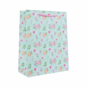 Idena Geschenktasche Blumen Kupferpapier 128g/m² blau 18x23x8cm