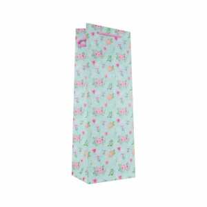 Idena Flaschentasche Blumen Kraftpapier 140g/m² blau 12,5x35x9cm