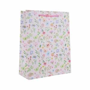 Idena Geschenktasche Blumen Kupferpapier 128g/m² rosa 18x23x8cm