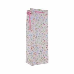 Idena Flaschentasche Blumen Kraftpapier 140g/m² rosa 12,5x35x9cm