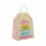 Idena Geschenktasche Happy Birthday Torte gold 19x25x11,5cm