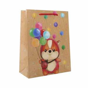Geschenktasche Happy Birthday Teddybär Kupferpapier 128g/m² 18x23x8cm