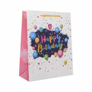 Geschenktasche Happy Birthday Ballons Kupferpapier 128g/m² 18x23x8cm