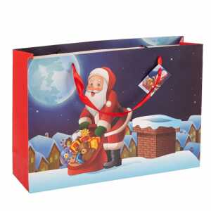 Geschenktasche Santa Schornstein mehrfarbig 38x26x10cm Weihnachten