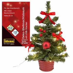 Deko Weihnachtsbaum rot geschmückt 20 LED warmweiß 25cm USB-Anschluss