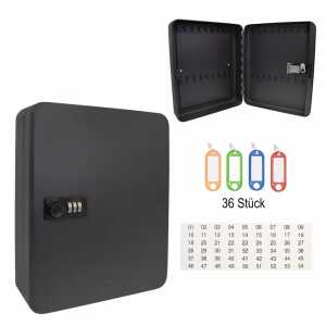 Idena Schlüsselkasten aus Metall mit Zahlenschloss schwarz 30x24x8cm