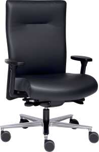 Bürodrehstuhl Sumo, ohne Kopfstütze, mit Armlehne, Leder schwarz