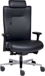 Bürodrehstuhl Sumo, mit Kopfstütze, mit Armlehne, Leder schwarz