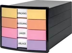 Schubladenbox IMPULS, 4 Schubladen, schwarz/pastell 235 x 280 x 368 mm