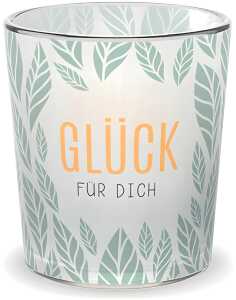 Teelicht, mit Grußfeld für persönliche Nachricht, Motiv Blatt