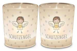 Teelicht, mit Grußfeld für persönliche Nachricht, Motiv Schutzengel