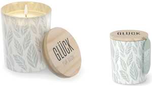 Duftkerze im Glas mit Holzdeckel Motiv Blatt