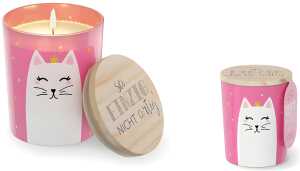Duftkerze im Glas mit Holzdeckel Motiv Katze