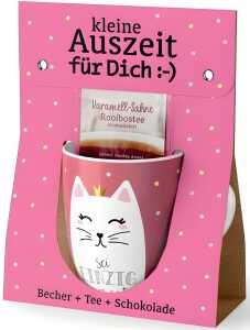 Porzellanbecher 250ml + 1 Teebeutel + Schokolade 40g Motiv Katze