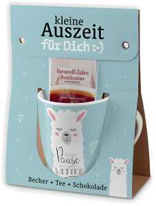 Porzellanbecher 250ml + 1 Teebeutel + Schokolade 40g Motiv Lama