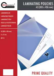 Laminierfolien, 303 mm x 426 mm, DIN A3, Stärke 2 x 75 Micron glänzend