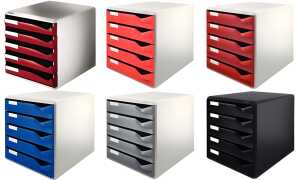 LEITZ Schubladenbox Post-Set, 5 Sch übe, lichtgrau/bordeaux (80528028)