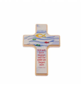 60/292 16x10cm Kinderkreuz Fisch blau/rot