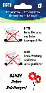 TSI Etiketten BITTE KEINE WERB..KEINE ANZEIGENBLÄTTER