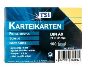TSI Karteikarten A8, 100 Stk. 5 Farben. liniert