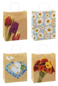 TSI Geschenktüte groß 32x26x13,5 cm BLUMEN Kraftpapier