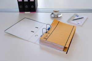 Trennblatt A4 mit Perforation, aus 250 g/m² Manilakarton (RC), gelb