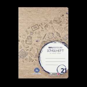 LANDRÉ Schulheft Recycling A4, 16 Blatt, Lineatur 21, blau