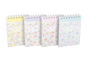 Oxford Floral Notizblock A7, 70 Blatt, Kopfspiralbindung liniert, sort