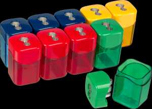 Doppel-Spitzdose, 2 Öffnungen Stifte bis 11 mm, 10 Stück, farbig sort