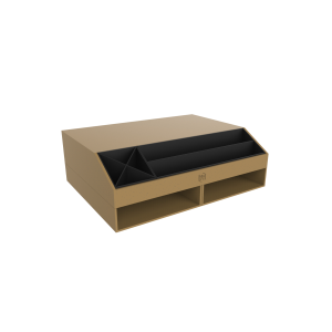 Höhenverstellbarer Monitorständer FSC mit Stiftefächer und Ablagen