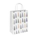 Geschenktasche groß weiß/blau/gold Tannenbäume 26 x 33 x 12 cm