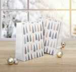 Geschenktasche groß weiß/blau/gold Tannenbäume 26 x 33 x 12 cm