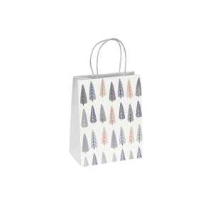 Geschenktasche klein - weiß/blau/gold - Tannenbäume 18 x 23 x 10 cm