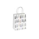 Geschenktasche klein - weiß/blau/gold - Tannenbäume 18 x 23 x 10 cm