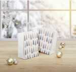 Geschenktasche klein - weiß/blau/gold - Tannenbäume 18 x 23 x 10 cm