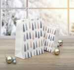 Geschenktasche klein - weiß/blau/gold - Tannenbäume 18 x 23 x 10 cm