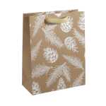 Geschenktasche groß - braun/weiß - Tannenzweige 26 x 33 x 12 cm