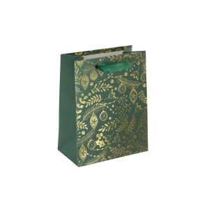 Geschenktasche klein - grün/gold - Ornamente 18 x 23 x 10 cm