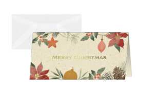 Weihnachts-Karten Weihnachtskugeln rot/grün/gold DL 10 Karten + Umschl