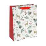 Geschenktasche groß - weiß/gold/rot - Tannenzweige 26 x 33 x 12 cm