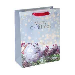 Geschenktasche groß - blau/grün - Weihnachtskugel 26 x 33 x 12 cm