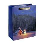 Geschenktasche groß - blau - Winterlandschaft 26 x 33 x 12 cm