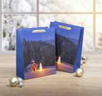 Geschenktasche groß - blau - Winterlandschaft 26 x 33 x 12 cm