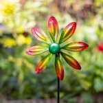 Kinetic Art Metal Wind Spinner: Single Flower - Multi-Color