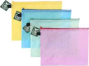 Reißverschluss-Beutel A4, mit Zip, farbig sortiert, 4er Set