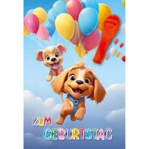Kurt Eulzer Glückwunschkarte Geburtstag Luftballons Hunde