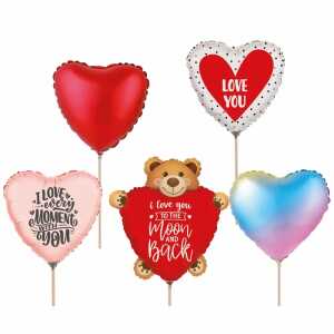 Mini Folienballon I love you Ø18-23cm mit Holzstab 5fach sort