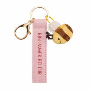 Schlüsselanhänger Bin immer bei dir Kunstlederband mit Biene rosa 10cm
